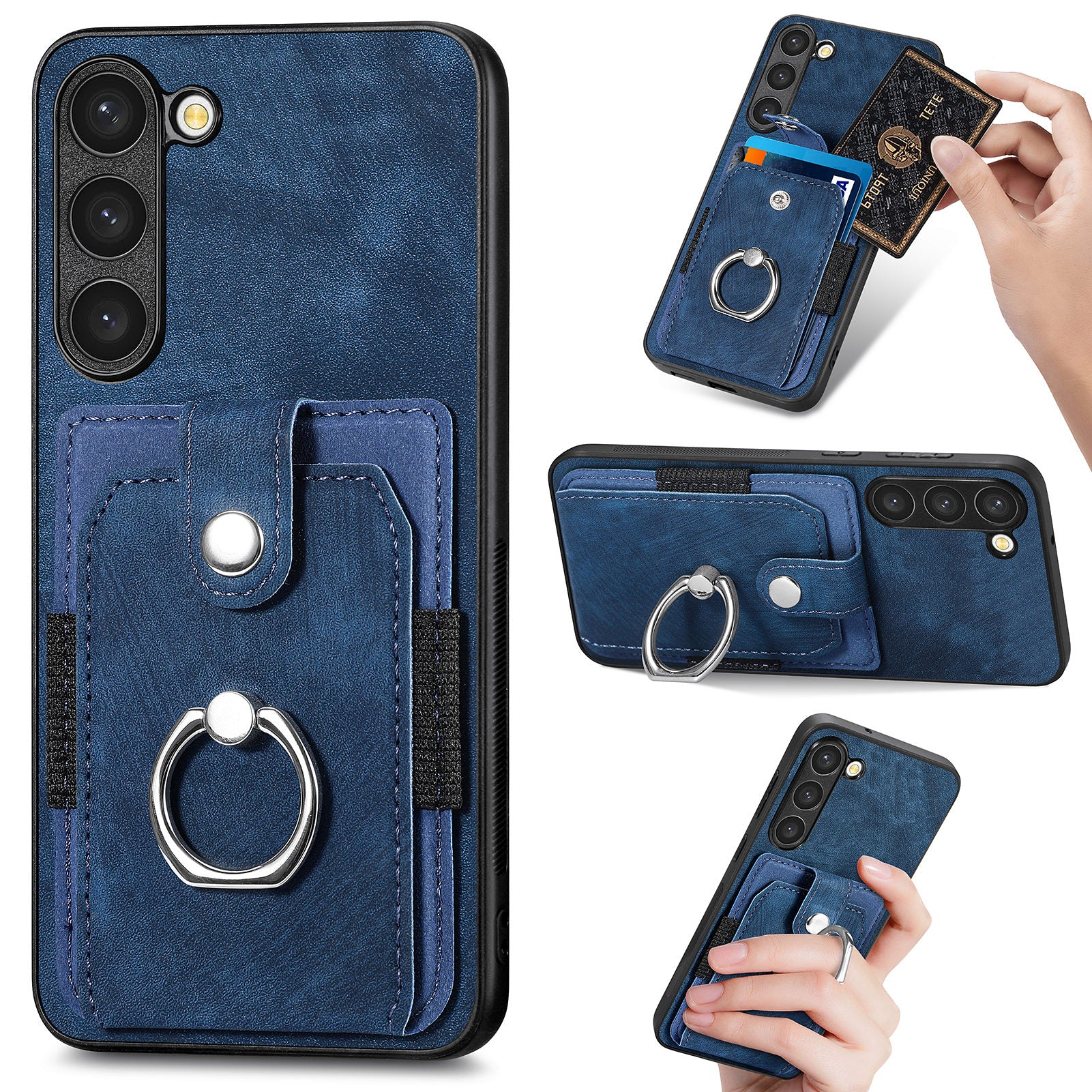For Samsung Galaxy S23 Card Holder PU Leather PC TPU Cover with Ring Kickstand Phone Case For Samsung Galaxy S23 Card Holder PU Leather PC TPU Cover with Ring Kickstand Phone Case